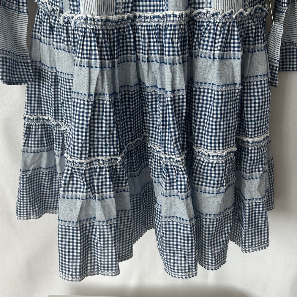 Pomander Place NWT Cute Blue Gingham Ruffled Hem 3/4 Sleeve Dress **Size S** 🌸🌸 - Picture 5 of 7